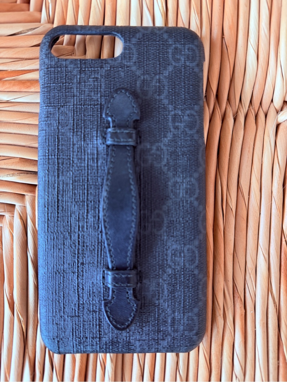 Gucci Black Monogram Phone Case with Leather Hand Strap for iPhone 7 & 8 plus